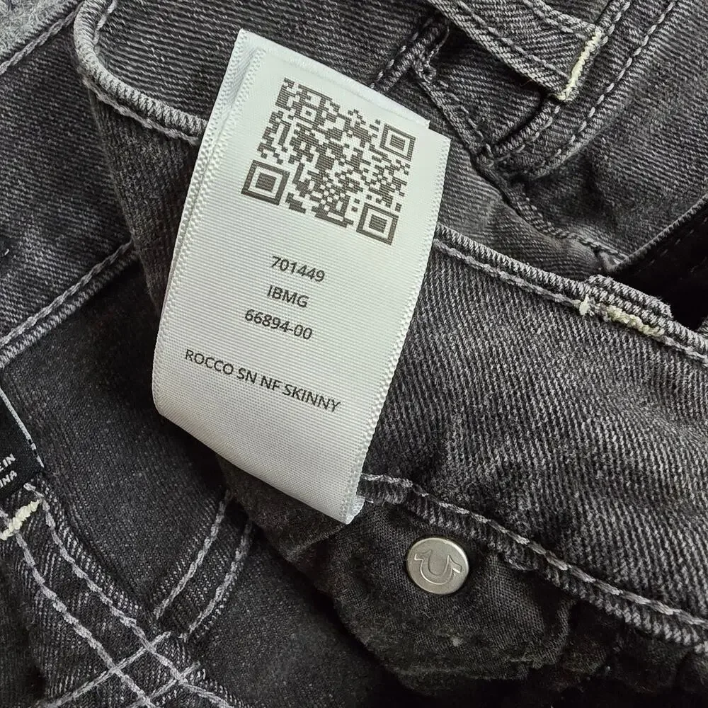True Religion Rocco Jeans Mens 32x32 Black Gray Relaxed Skinny Horseshoe Stretch